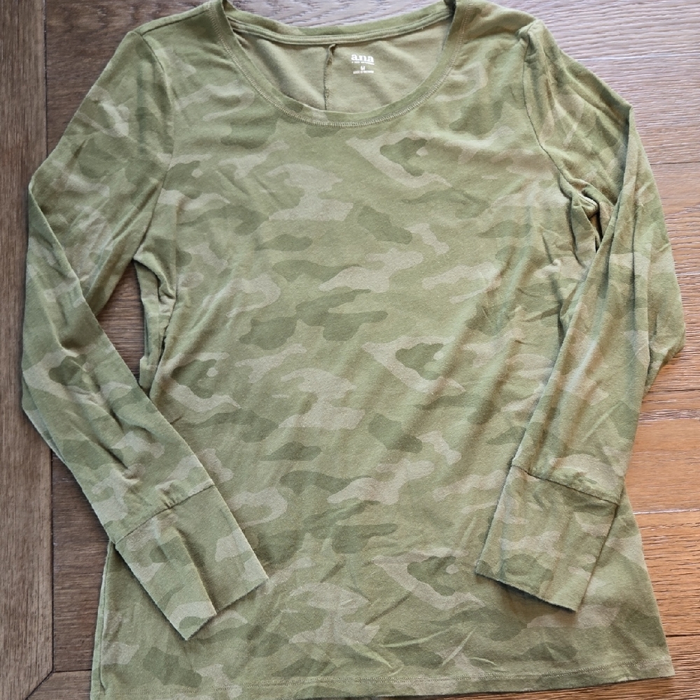 a.n.a Green Camouflage Long Sleeve Tee